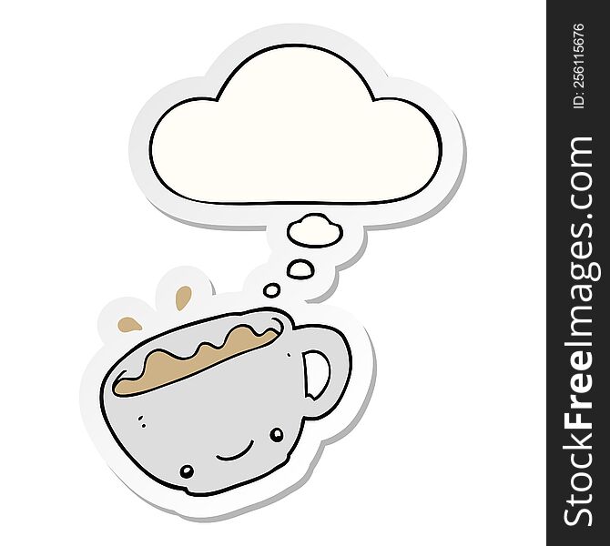 Cartoon Cup Of Coffee And Thought Bubble As A Printed Sticker