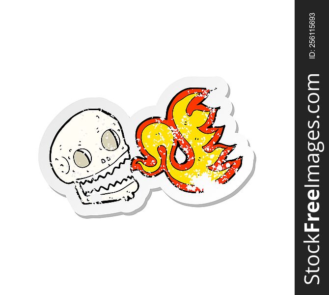 retro distressed sticker of a cartoon flaming skull