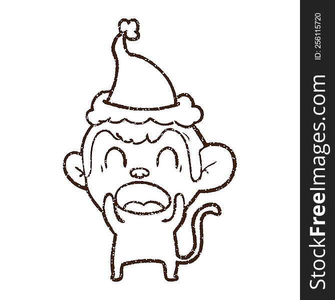 Festive Monkey Charcoal Drawing