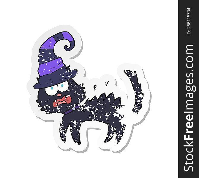 retro distressed sticker of a cartoon scared black cat