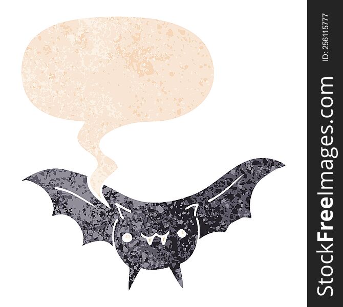 Cartoon Bat And Speech Bubble In Retro Textured Style
