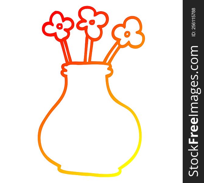 warm gradient line drawing of a cartoon vase with flowers