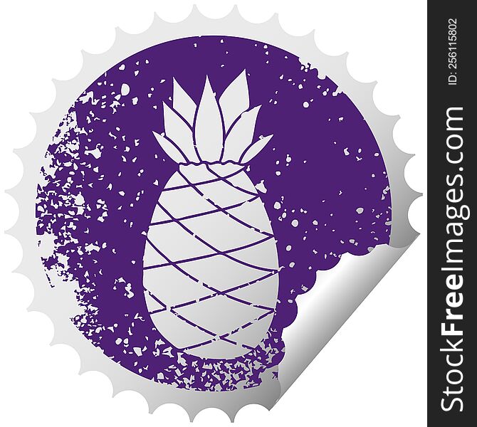 Quirky Distressed Circular Peeling Sticker Symbol Pineapple