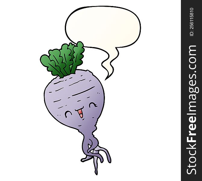 Cartoon Turnip And Speech Bubble In Smooth Gradient Style