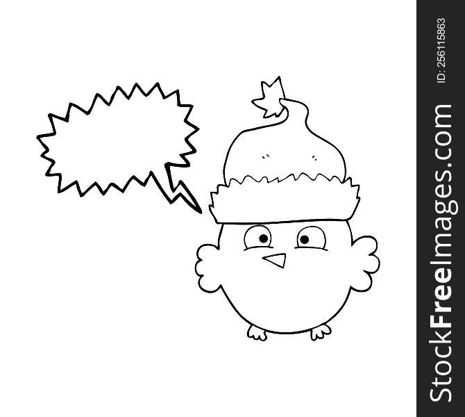 Speech Bubble Cartoon Owl Wearing Christmas Hat