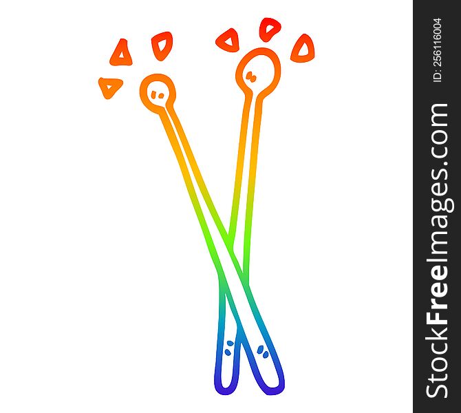 rainbow gradient line drawing of a cartoon drum sticks