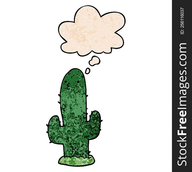 cartoon cactus and thought bubble in grunge texture pattern style