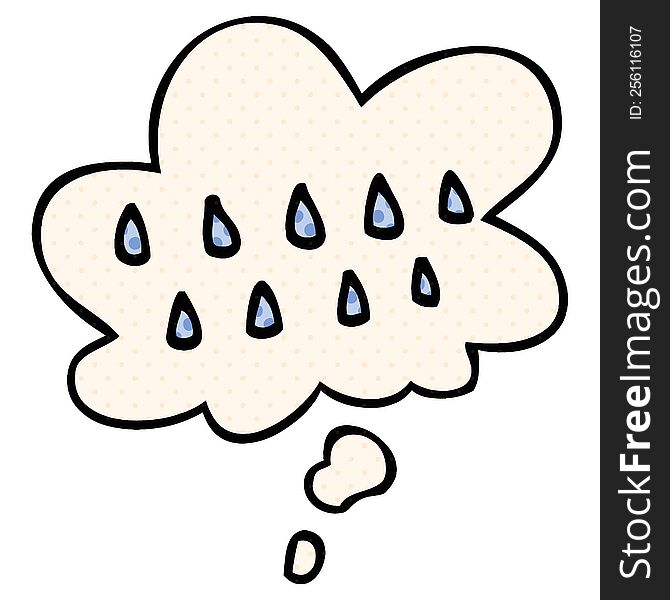 cartoon rain with thought bubble in comic book style