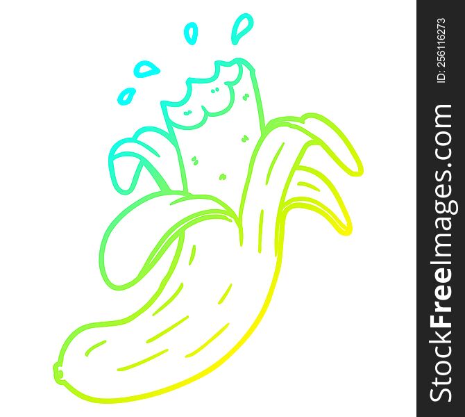 Cold Gradient Line Drawing Cartoon Bitten Banana
