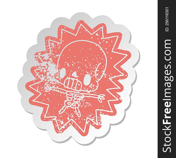Distressed Old Sticker Kawaii Electrocuted Skeleton