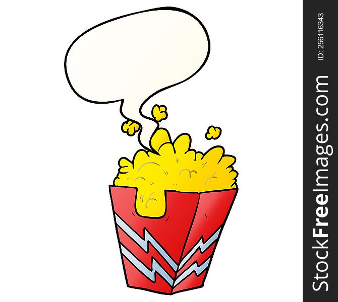 cartoon box of popcorn and speech bubble in smooth gradient style