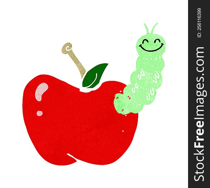 cartoon bug eating apple