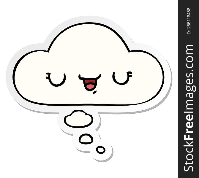 happy cartoon expression with thought bubble as a printed sticker