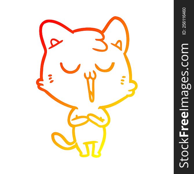 Warm Gradient Line Drawing Cartoon Cat Singing