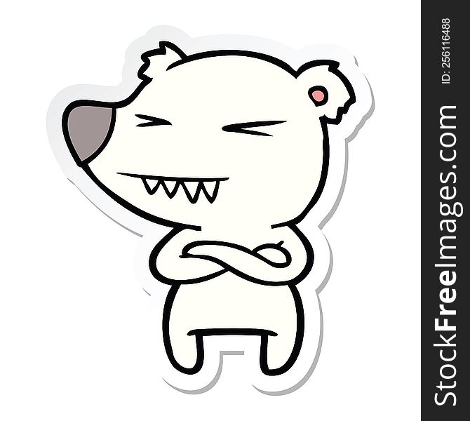 sticker of a angry polar bear cartoon with folded arms