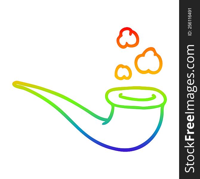 rainbow gradient line drawing of a cartoon smoking pipe