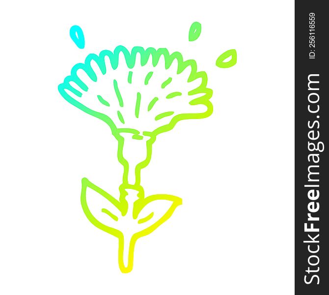 cold gradient line drawing of a cartoon dandelion opening