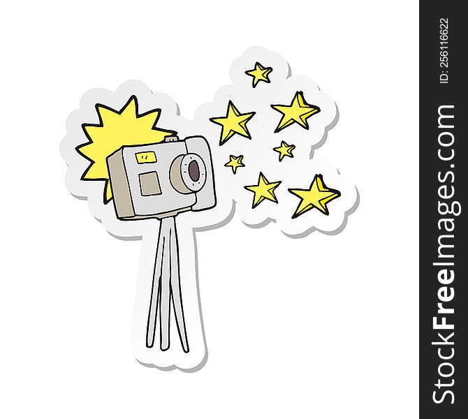 Sticker Of A Cartoon Camera On Tripod With Flash