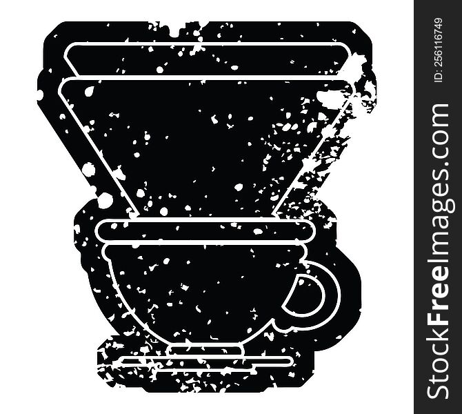 Distressed effect vector icon illustration of a filter coffee cup. Distressed effect vector icon illustration of a filter coffee cup