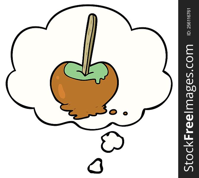 cartoon toffee apple with thought bubble. cartoon toffee apple with thought bubble