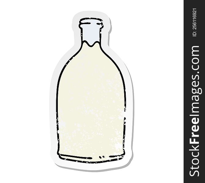 distressed sticker of a quirky hand drawn cartoon milk bottle