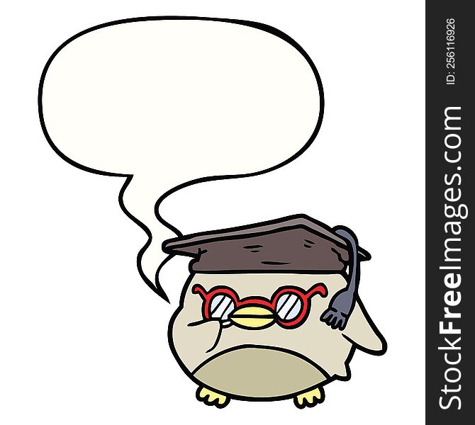 cartoon clever old owl with speech bubble. cartoon clever old owl with speech bubble