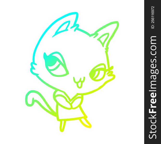 Cold Gradient Line Drawing Cute Female Cat