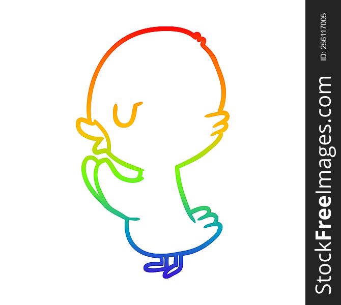 rainbow gradient line drawing of a cute duckling