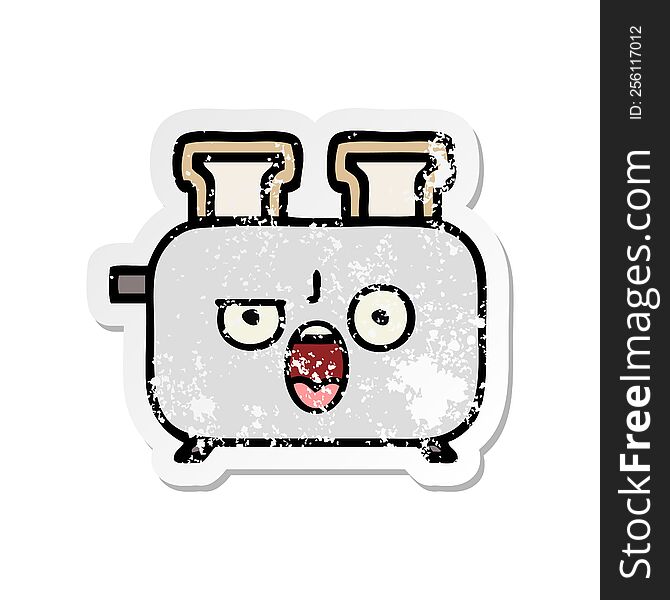 Distressed Sticker Of A Cute Cartoon Of A Toaster
