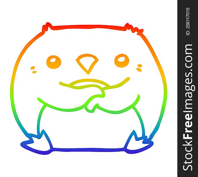 rainbow gradient line drawing of a cartoon penguin