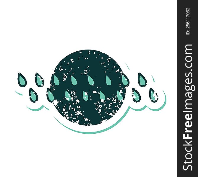 Distressed Sticker Tattoo Style Icon Of Rain Drops