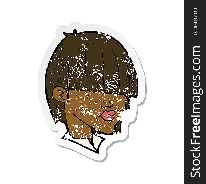 retro distressed sticker of a cartoon fashion haircut