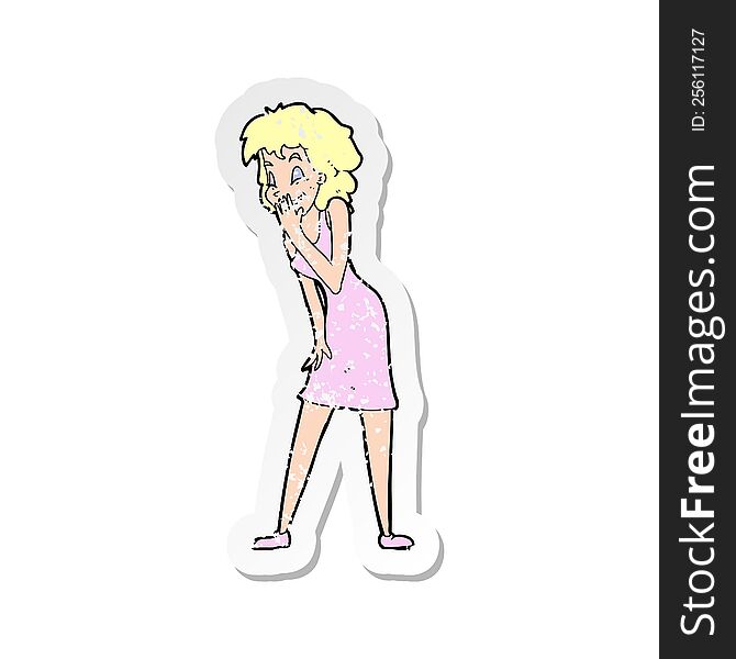 Retro Distressed Sticker Of A Cartoon Woman Laughing