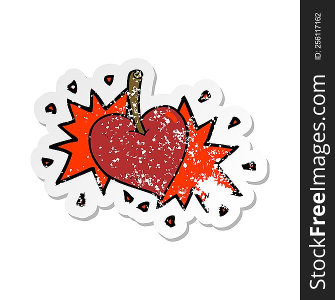 retro distressed sticker of a cartoon love heart cherry
