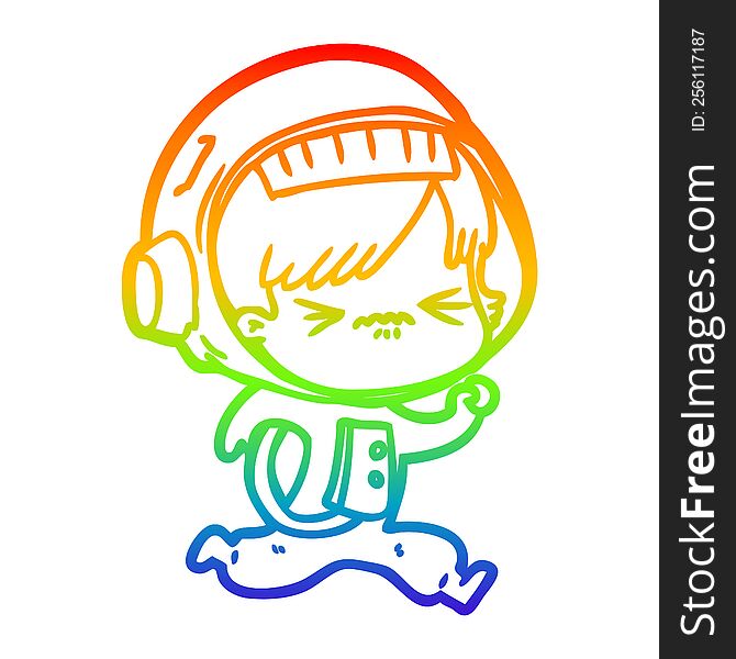 Rainbow Gradient Line Drawing Angry Cartoon Space Girl Running