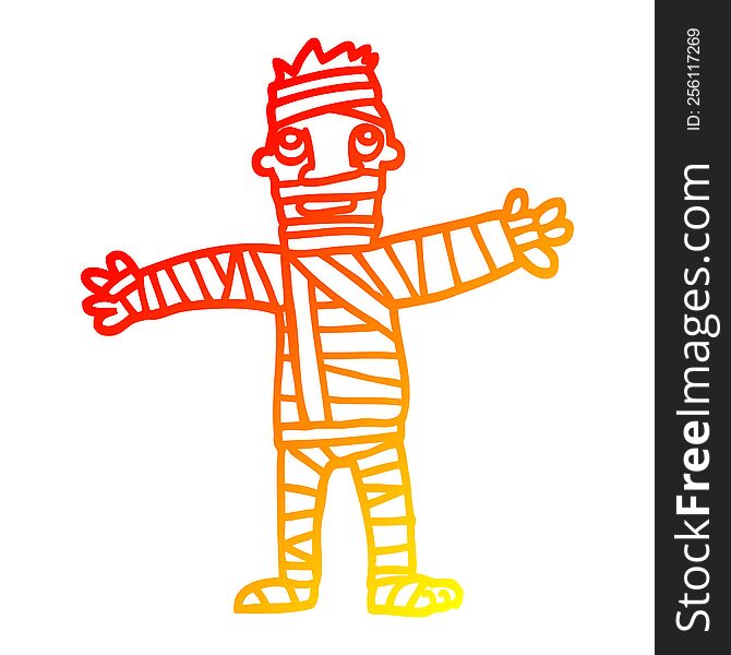 warm gradient line drawing of a cartoon man in bandages