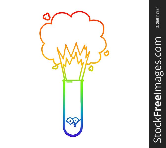 rainbow gradient line drawing of a cartoon exploding chemicals in test tube