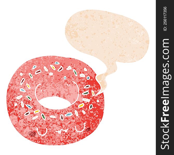 Cartoon Donut And Speech Bubble In Retro Textured Style