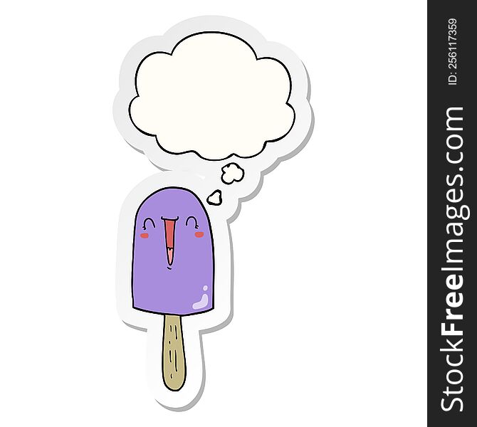 Cartoon Happy Ice Lolly And Thought Bubble As A Printed Sticker