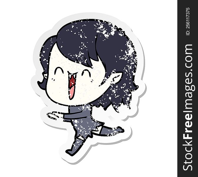 Distressed Sticker Of A Cute Cartoon Happy Vampire Girl