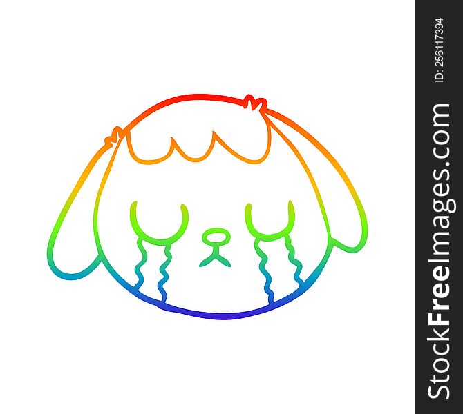 rainbow gradient line drawing of a cartoon dog face crying