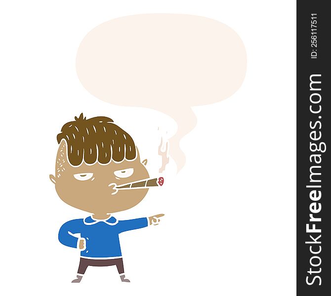 cartoon man smoking with speech bubble in retro style