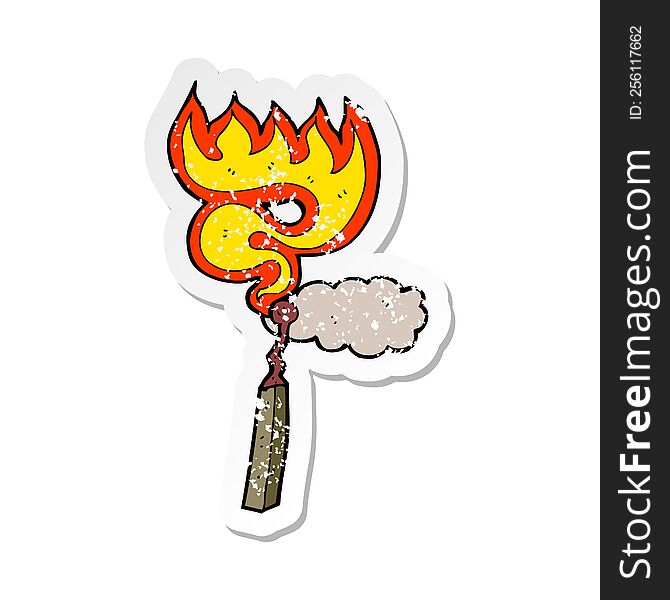 Retro Distressed Sticker Of A Cartoon Burning Match