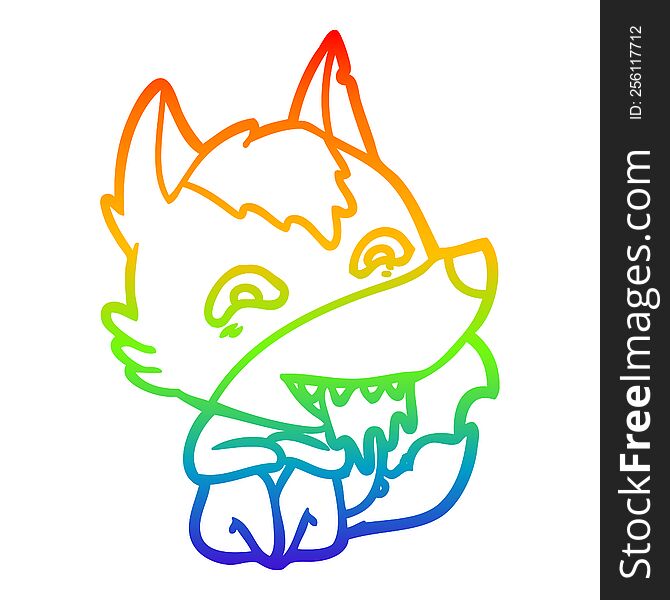 rainbow gradient line drawing of a cartoon hungry wolf