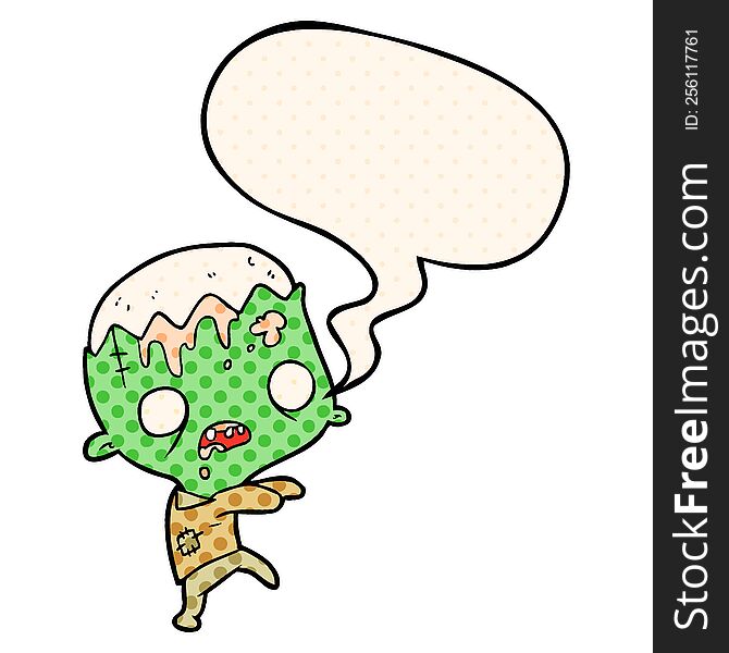 Cute Cartoon Zombie And Speech Bubble In Comic Book Style