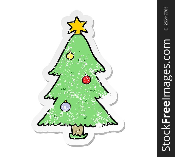 Distressed Sticker Of A Cartoon Christmas Tree