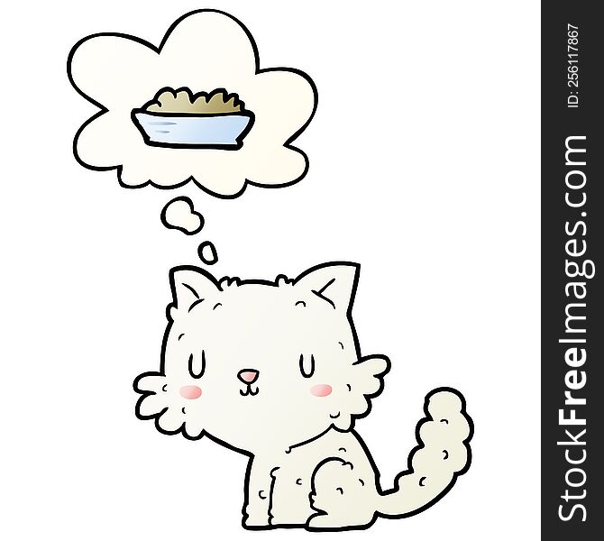 cartoon cat and food with thought bubble in smooth gradient style