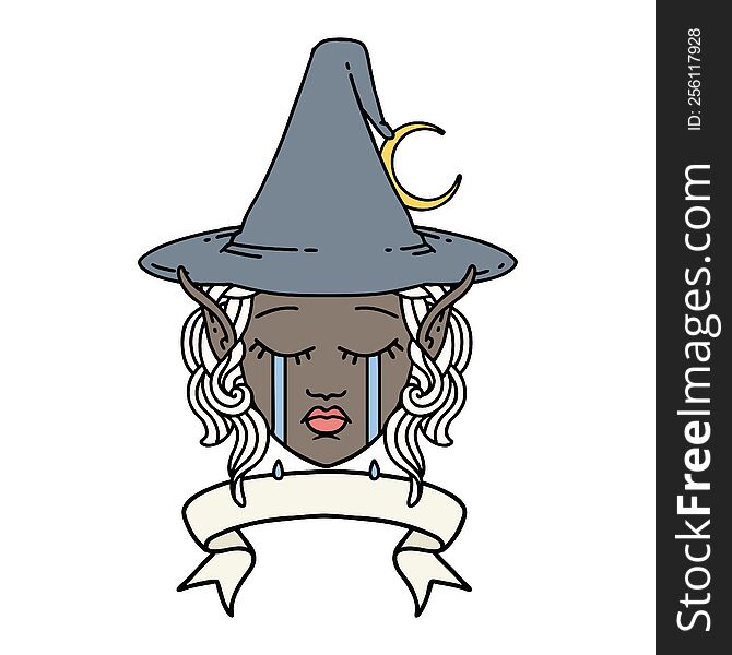 Crying Elf Mage Character Face Wiht Banner Illustration