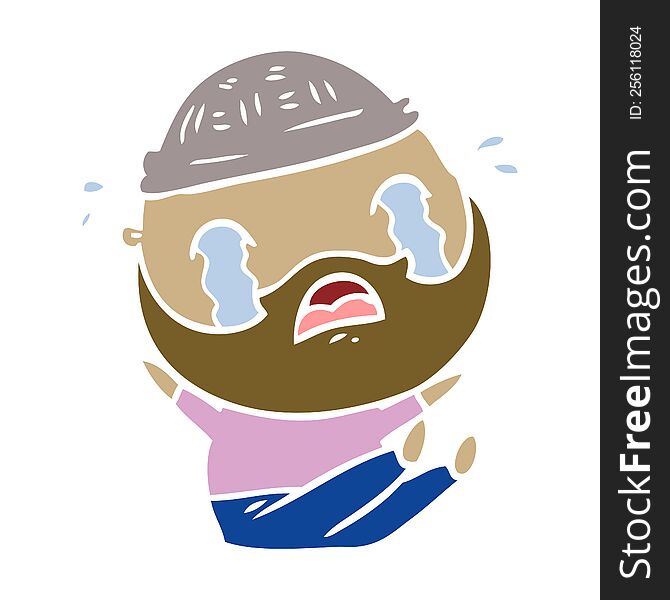 Flat Color Style Cartoon Bearded Man Crying