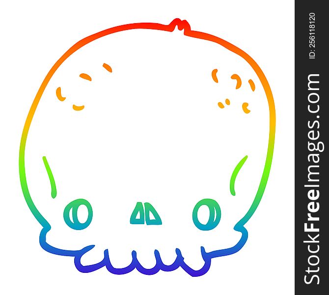 rainbow gradient line drawing of a cartoon skull